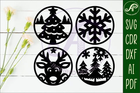 Christmas Coasters, laser cut out festive designs d1 SVG APInspireddesigns 