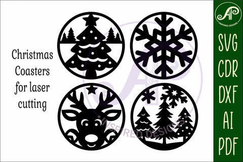 Christmas Coasters, laser cut out festive designs d1 SVG APInspireddesigns 