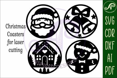 Christmas Coasters, laser cut out festive designs d2 SVG APInspireddesigns 