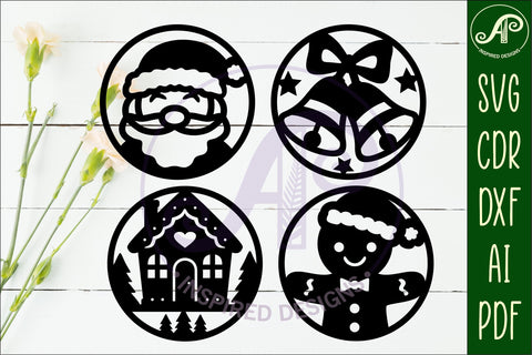 Christmas Coasters, laser cut out festive designs d2 SVG APInspireddesigns 