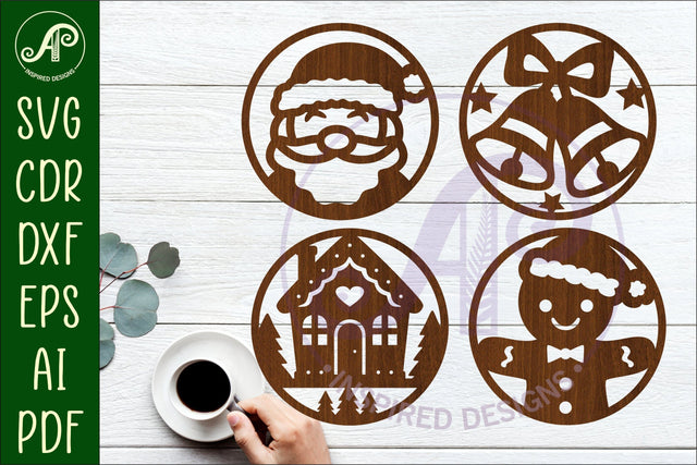 Christmas Coasters, laser cut out festive designs d2 SVG APInspireddesigns 