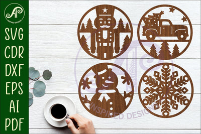 Christmas Coasters, laser cut out festive designs d3 SVG APInspireddesigns 