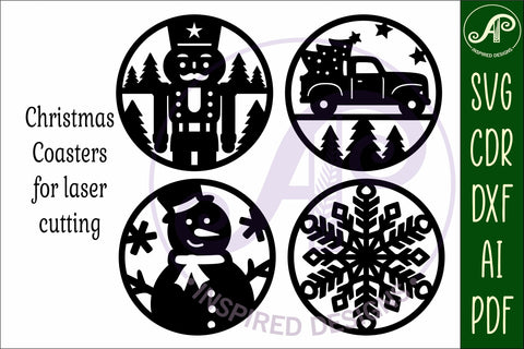 Christmas Coasters, laser cut out festive designs d3 SVG APInspireddesigns 
