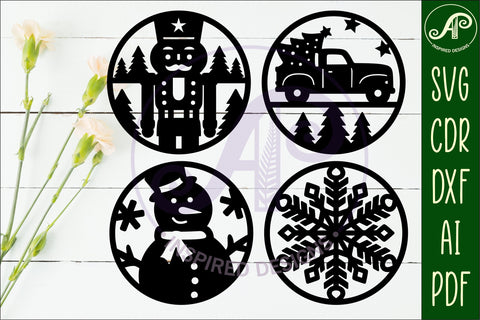 Christmas Coasters, laser cut out festive designs d3 SVG APInspireddesigns 