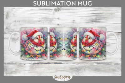 Christmas Cockerel Entangled in Lights Mug Wrap Sublimation Sublimation Sintegra 