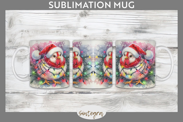 Christmas Cockerel Entangled in Lights Mug Wrap Sublimation Sublimation Sintegra 