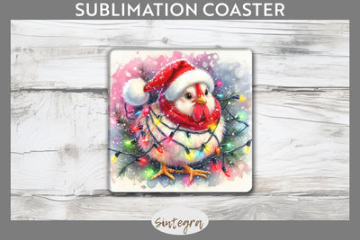 Christmas Cockerel Entangled in Lights Square Coaster Sublimation Sublimation Sintegra 