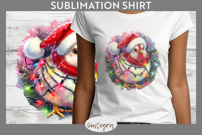 Christmas Cockerel Entangled in Lights T-shirt Sublimation Sublimation Sintegra 