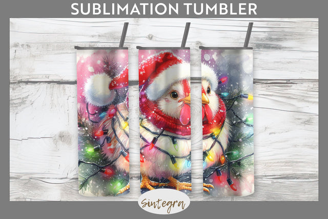 Christmas Cockerel Entangled in Lights Tumbler Sublimation 20 oz Skinny Sublimation Sintegra 