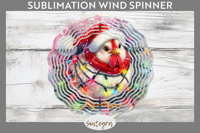 Christmas Cockerel Entangled in Lights Wind Spinner Sublimation Sublimation Sintegra 