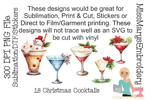 Christmas Cocktail Drinks PNG | Christmas Sublimation | PNG Sublimation MissMarysEmbroidery 