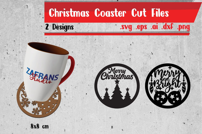 Christmas Coffee Coaster Cut Files SVG zafrans studio 