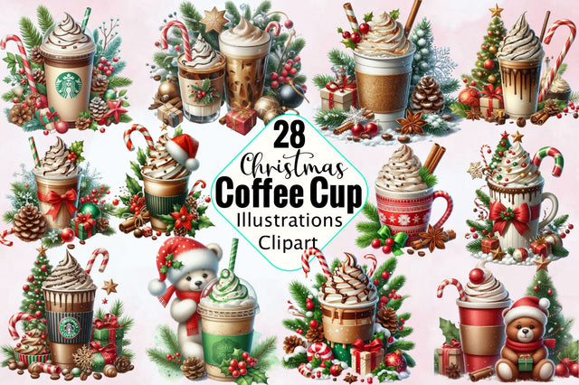 Christmas Coffee Cup Sublimation Clipart Bundle Sublimation SVGArt 