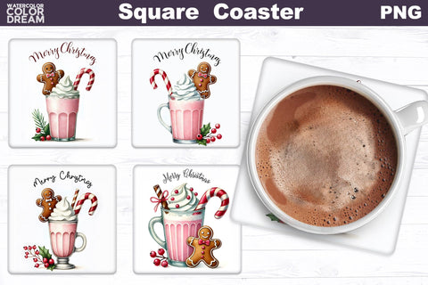 Christmas Coffee Square Coaster | Bundle Christmas Cocktail Coaster Sublimation WatercolorColorDream 
