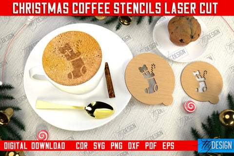 Christmas Coffee Stencil Bundle | Pattern on Coffee | Round Coffee Stencil | Coffee Lover | CNC Files SVG Fly Design 