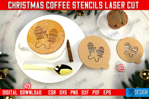 Christmas Coffee Stencil Bundle | Pattern on Coffee | Round Coffee Stencil | Coffee Lover | CNC Files SVG Fly Design 