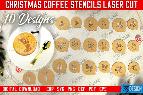 Christmas Coffee Stencil Bundle | Pattern on Coffee | Round Coffee Stencil | Coffee Lover | CNC Files SVG Fly Design 
