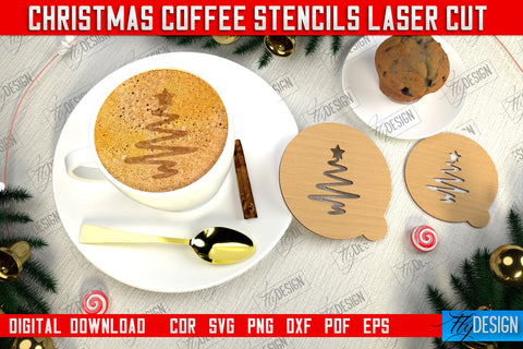 Christmas Coffee Stencil Bundle | Pattern on Coffee | Round Coffee Stencil | Coffee Lover | CNC Files SVG Fly Design 