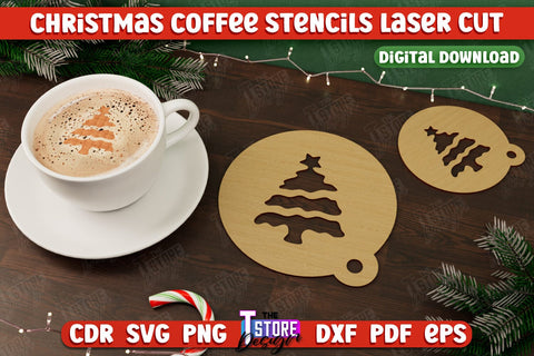 Christmas Coffee Stencil Bundle | Pattern on Coffee | Round Coffee Stencil | Coffee Lover | CNC Files SVG The T Store Design 