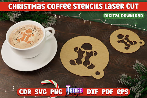 Christmas Coffee Stencil Bundle | Pattern on Coffee | Round Coffee Stencil | Coffee Lover | CNC Files SVG The T Store Design 