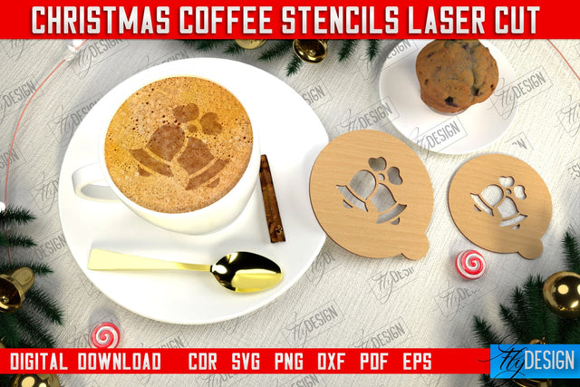 Christmas Coffee Stencil | Pattern on Coffee | Round Coffee Stencil | Coffee Lover | CNC File SVG Fly Design 