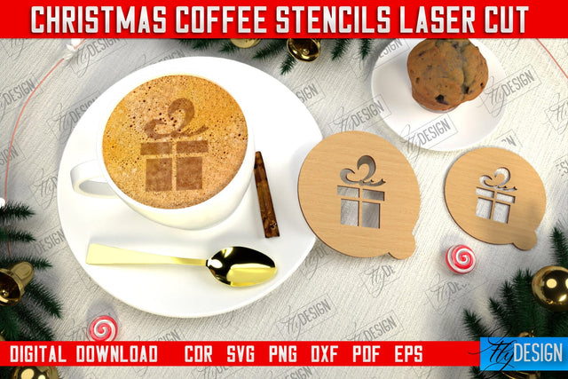 Christmas Coffee Stencil | Pattern on Coffee | Round Coffee Stencil | Coffee Lover | CNC File SVG Fly Design 