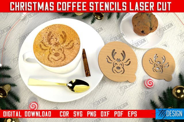 Christmas Coffee Stencil | Pattern on Coffee | Round Coffee Stencil | Coffee Lover | CNC File SVG Fly Design 