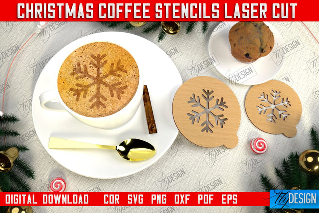 Christmas Coffee Stencil | Pattern on Coffee | Round Coffee Stencil | Coffee Lover | CNC File SVG Fly Design 