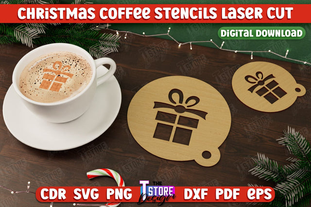 Christmas Coffee Stencil | Pattern on Coffee | Round Coffee Stencil | Coffee Lover | CNC File SVG The T Store Design 