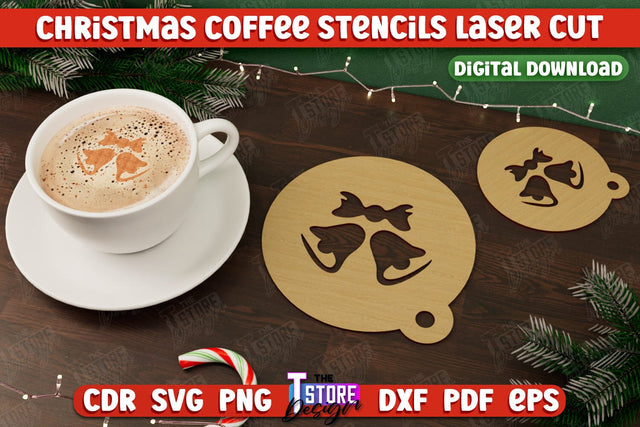 Christmas Coffee Stencil | Pattern on Coffee | Round Coffee Stencil | Coffee Lover | CNC File SVG The T Store Design 