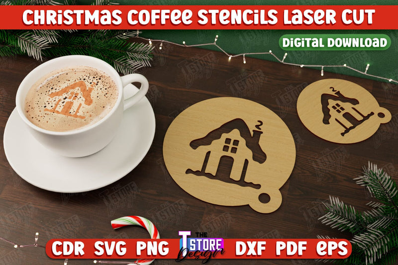 Christmas Coffee Stencil | Pattern on Coffee | Round Coffee Stencil | Coffee Lover | CNC File SVG The T Store Design 