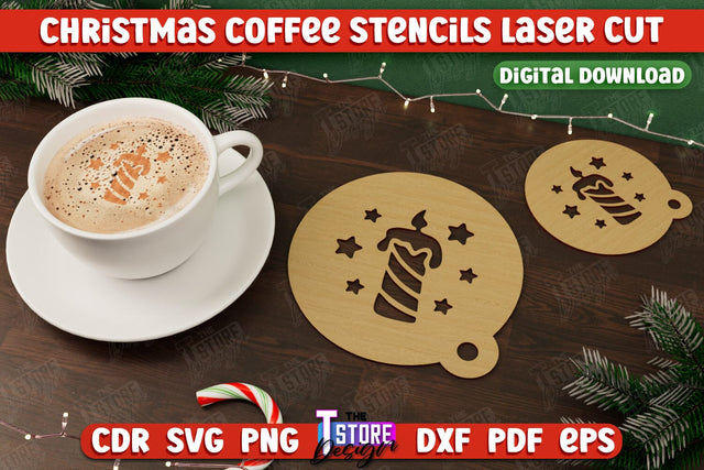 Christmas Coffee Stencil | Pattern on Coffee | Round Coffee Stencil | Coffee Lover | CNC File SVG The T Store Design 