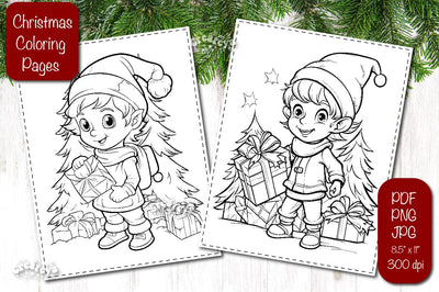 Christmas Coloring Book Elf coloring page printable coloring sheet Sketch DESIGN Createya Design 