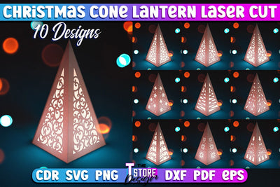 Christmas Cone Lantern Bundle | Christmas Light | Night Light | Christmas Tree | CNC File SVG The T Store Design 