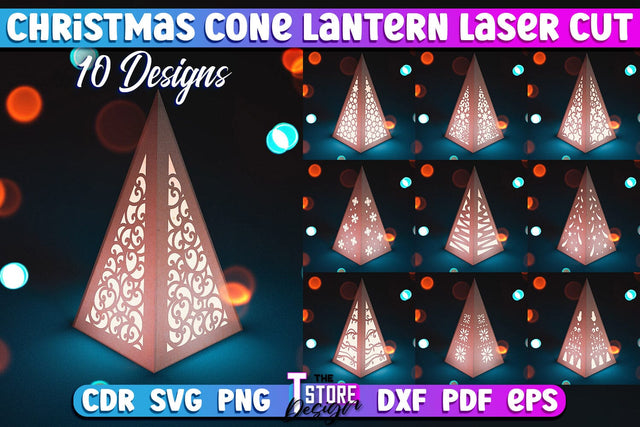 Christmas Cone Lantern Bundle | Christmas Light | Night Light | Christmas Tree | CNC File SVG The T Store Design 