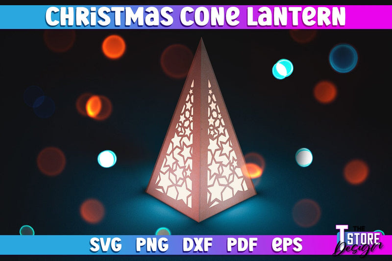 Christmas Cone Lantern | Christmas Light | Night Light | Christmas Tree | CNC File SVG The T Store Design 