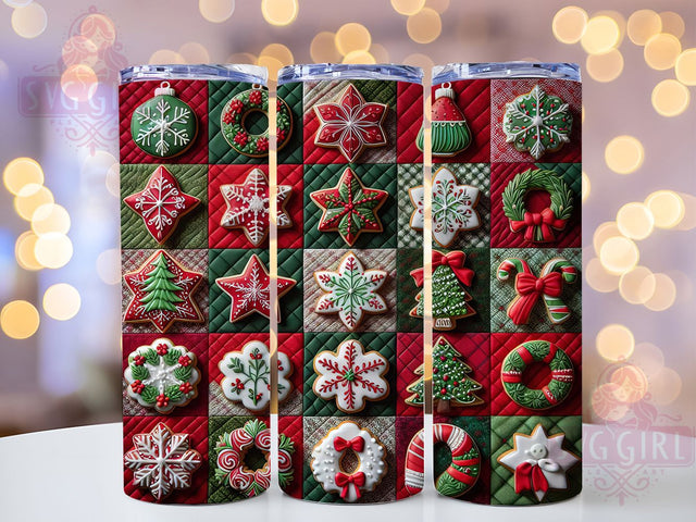 Christmas Cookie Quilt Tumbler, Cookie Quilt Pattern, Christmas Tumbler, 20Oz Wrap Design, Holiday Sublimation, Festive Cookie Art, Quilted Christmas Theme Sublimation SvggirlplusArt 