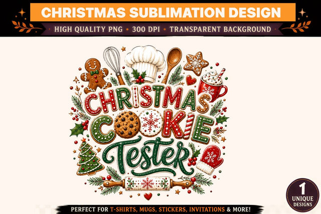 Christmas Cookie Tester PNG | Funny Christmas Baking Sublimation Design | Christmas Cookie T-Shirt PNG | Holiday Baker Shirt Design | 300 DPI Sublimation BlackCatsMedia 