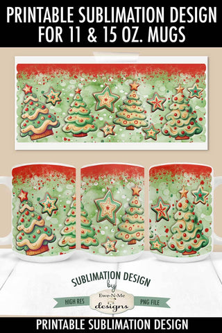 Christmas Cookies Green Red Sublimation Mug - 11 & 15 oz PNG Sublimation Ewe-N-Me Designs 