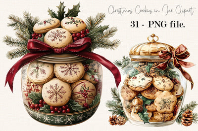 Christmas Cookies in Jar Clipart PNG Bundle. Sublimation SVGArt 