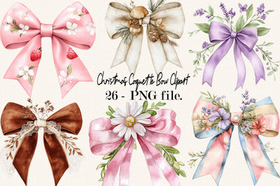 Christmas Coquette Bow Clipart PNG Bundle. Sublimation SVGArt 