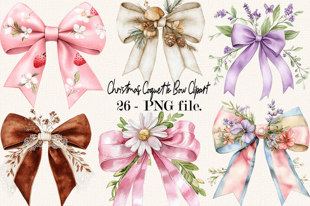 Christmas Coquette Bow Clipart PNG Bundle. Sublimation SVGArt 