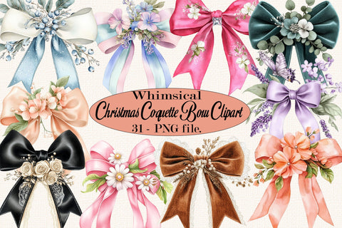 Christmas Coquette Bow Clipart PNG Sublimation SVGArt 