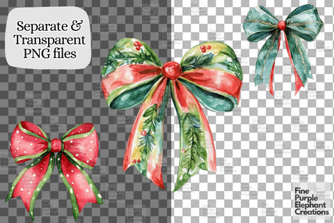 Christmas Coquette Bows PNG Clipart Sublimation Fine Purple Elephant Creations 