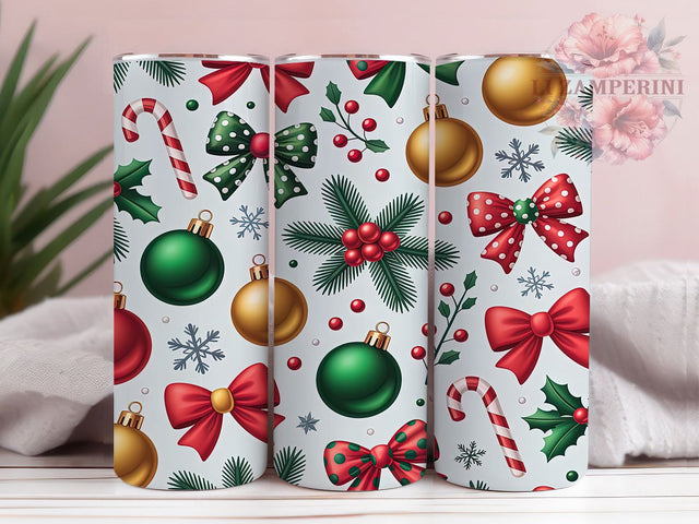 Christmas Coquette Bows Tumbler, Holiday Ornaments Wrap, Festive Bow Sublimation, 20oz Christmas Tumbler, Elegant Holiday Art, Seasonal Ornament Mug, Whimsical Christmas Cup Sublimation Li Zamperini 
