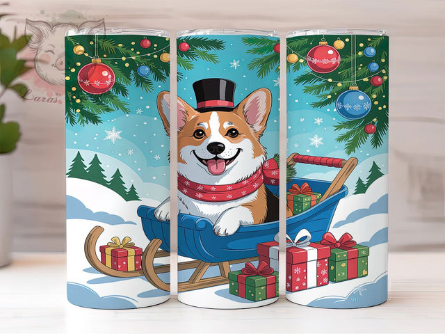 Christmas Corgi Holiday Tumbler, Holiday Dog Wrap, Corgi Sublimation Design, 20oz Corgi Tumbler, Festive Puppy Art, Winter Corgi Mug, Whimsical Holiday Cup Sublimation Lara' s Designs 