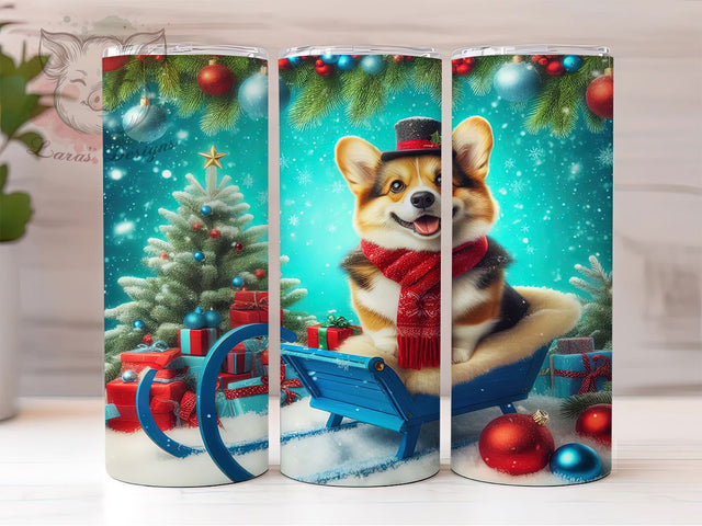 Christmas Corgi Holiday Tumbler, Holiday Dog Wrap, Corgi Sublimation Design, 20oz Corgi Tumbler, Festive Puppy Art, Winter Corgi Mug, Whimsical Holiday Cup Sublimation Lara' s Designs 