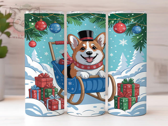 Christmas Corgi Holiday Tumbler, Holiday Dog Wrap, Corgi Sublimation Design, 20oz Corgi Tumbler, Festive Puppy Art, Winter Corgi Mug, Whimsical Holiday Cup Sublimation Lara' s Designs 