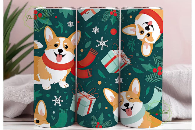 Christmas Corgi Winter Scene Tumbler Sublimation PixelChick 