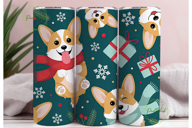 Christmas Corgi Winter Scene Tumbler Sublimation PixelChick 